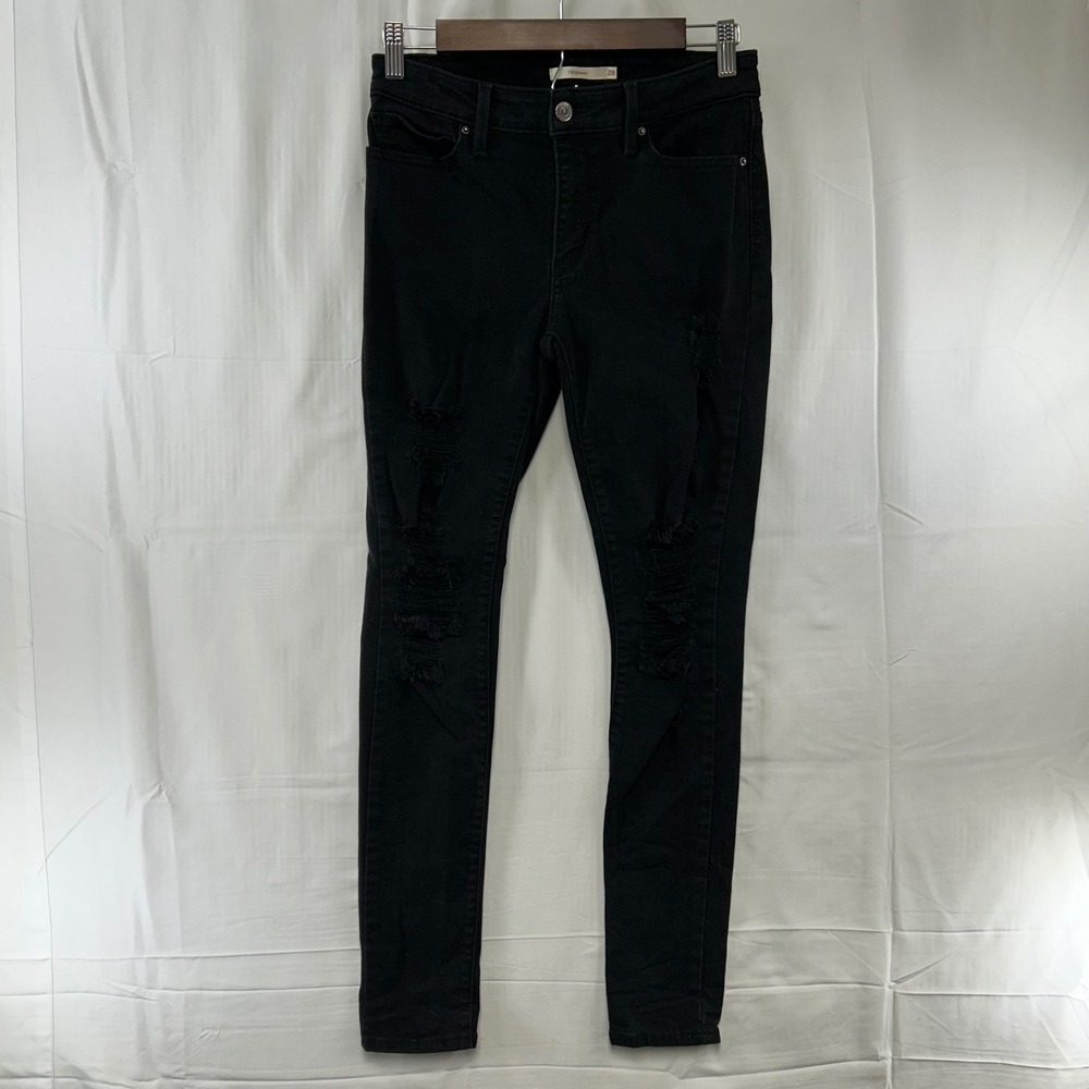 Levi's 711 Skinny Jeans Women 28 Black Distressed Ripped Denim Pants